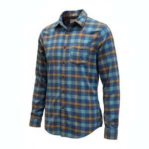 Hollister Teal  Orange Plaid Stretch Button Down Shirt  Men's M Surf Prep Modern